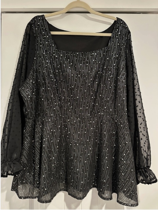 BloomChic Tops - BloomChic Plus Size 22-24 Woman Sheer Long Sleeve Black Sparkle Square Neck Top
